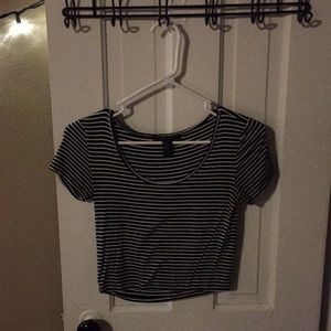 Black and white striped crop top